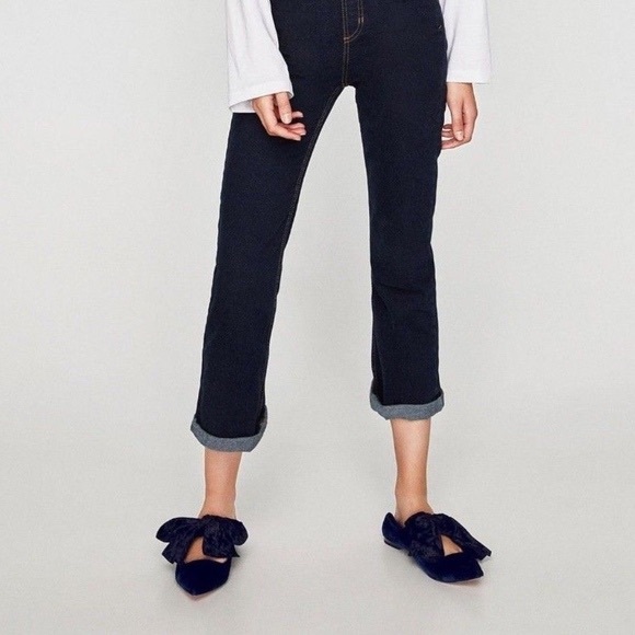 Zara Navy Velvet Ballerinas with Bow - Picture 3 of 8